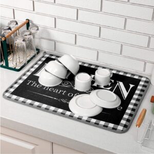 18 x 24 Inches Buffalo Plaid Dish Drying Mat Elegant Dishes Pad Kitchen Mat Absorbent Reversible Dish Drainer Rack Mats Absorbent Kitchen Is the Heart of the Home Dish Rack Pad (Plaid Style)