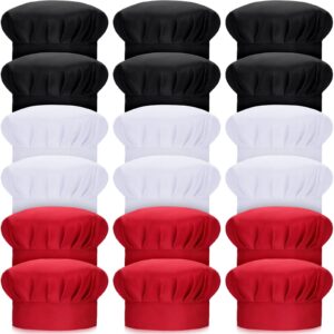 18 pcs chef hats for adults adjustable elastic chef cap kitchen bakers hat cooking cap funny chef gifts for men women, black, white, red