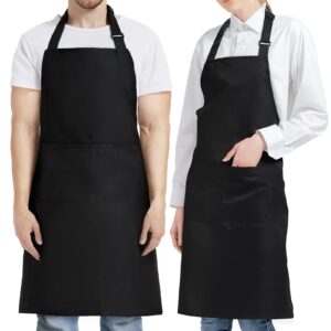 nlus aprons for men, chef apron for men kitchen cooking aprons for women with pockets, black aprons with pockets water & oil resistant - 2 pack