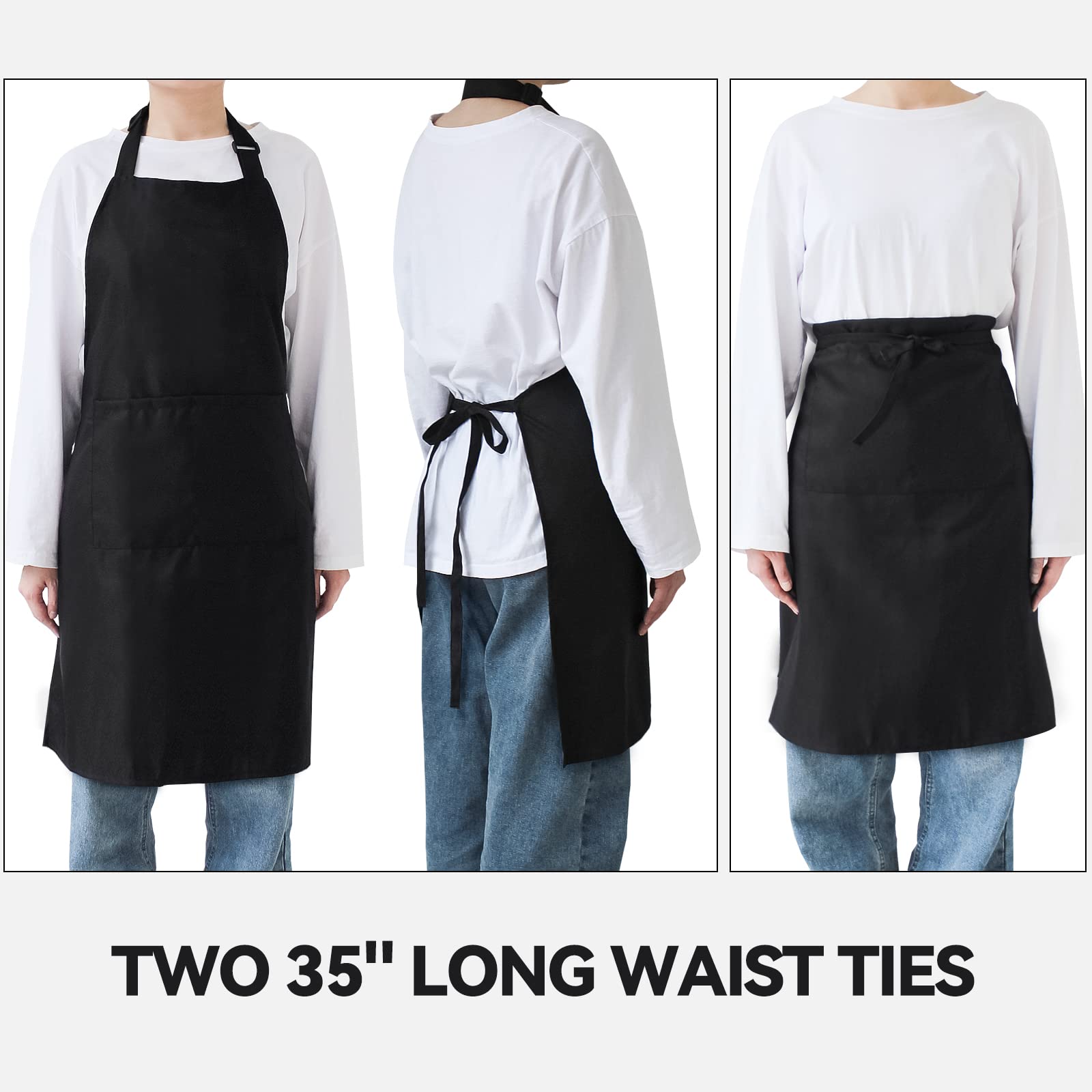 NLUS Aprons for Men, Chef Apron for Men Kitchen Cooking Aprons for Women With Pockets, Black Aprons with Pockets Water & Oil Resistant - 2 PACK