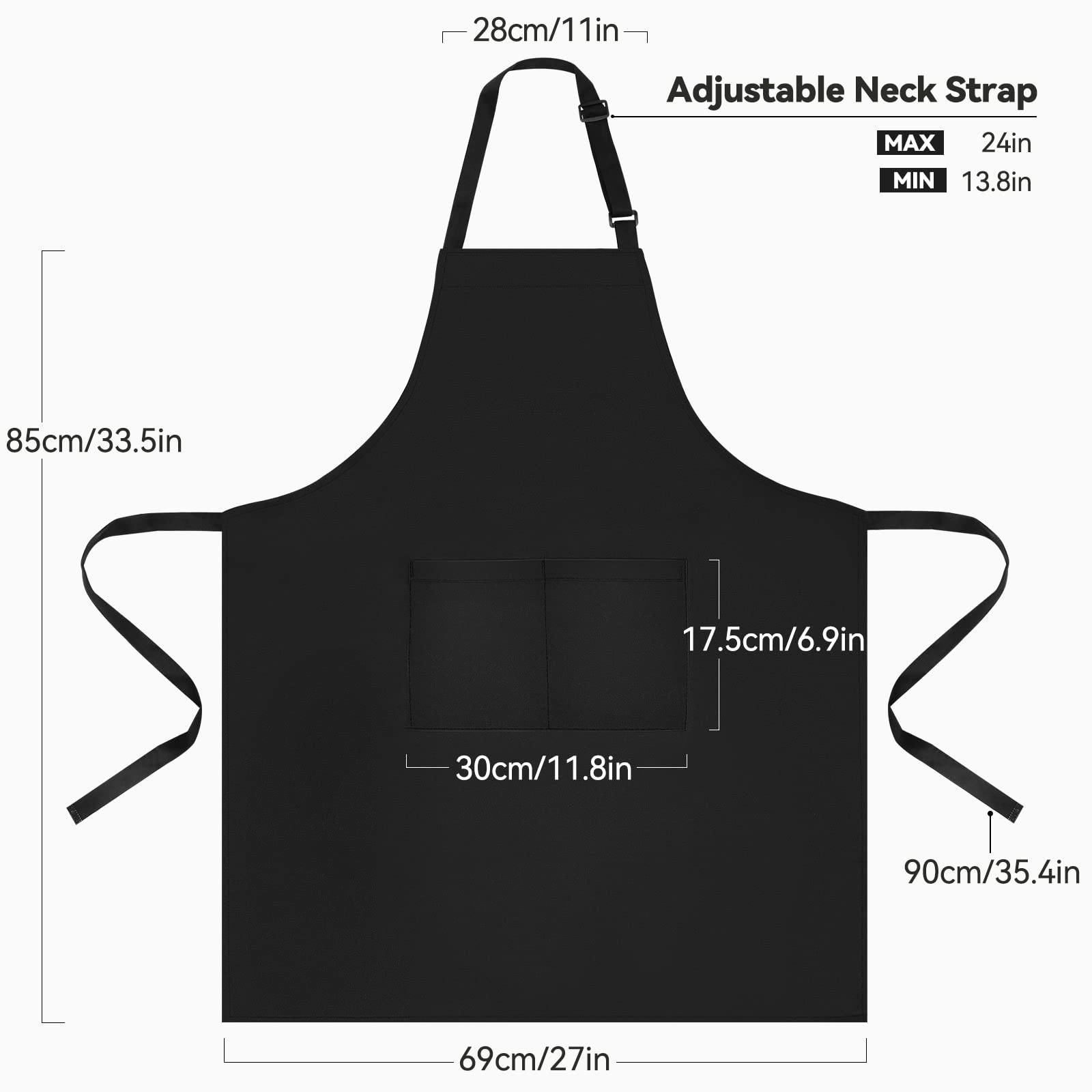 NLUS Aprons for Men, Chef Apron for Men Kitchen Cooking Aprons for Women With Pockets, Black Aprons with Pockets Water & Oil Resistant - 2 PACK