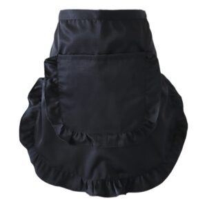 black waist apron vintage ruffle half apron 1950s retro cute apron for women with pocket
