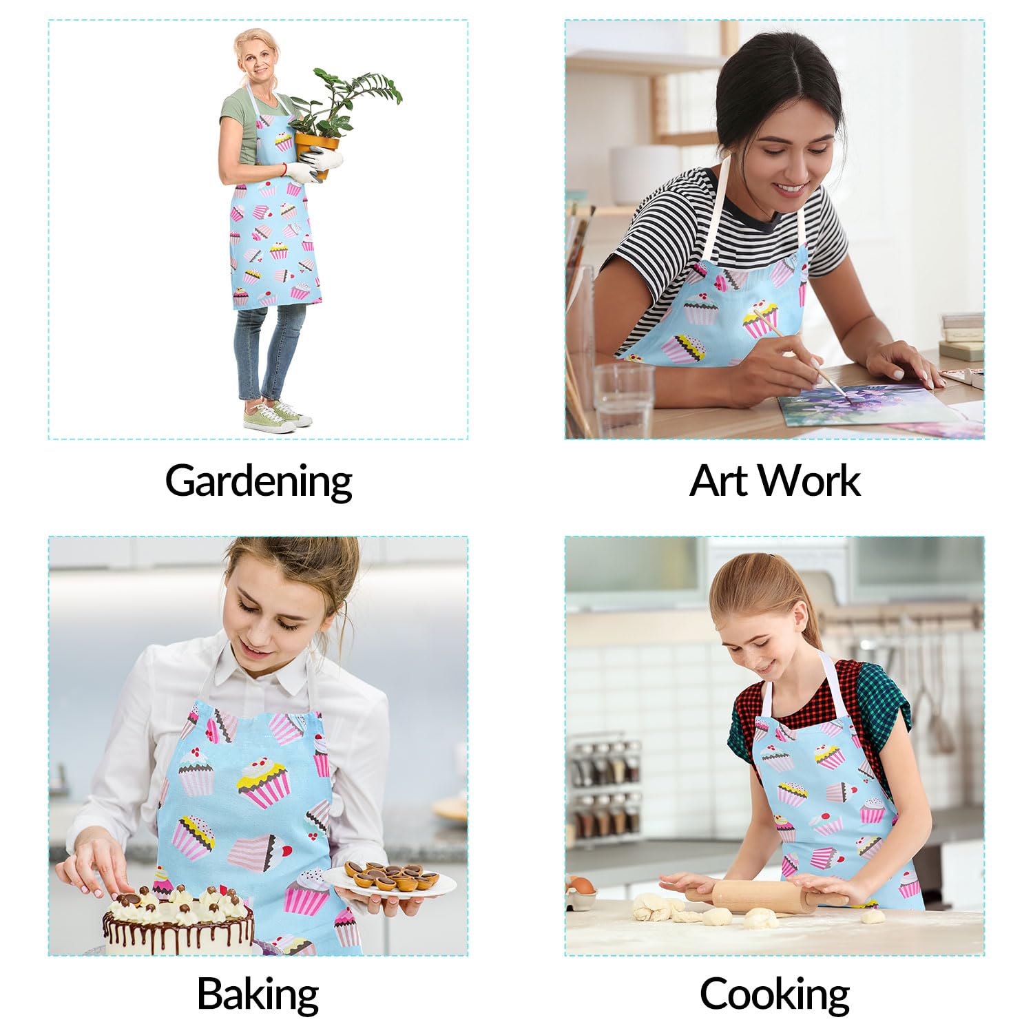 RosieLily Cupcake Apron for Women Cute Apron Cake Apron for Teen Girls Baking Apron Kitchen Apron for Cooking Gardening Grilling BBQ Blue Baking Gift for Baker Baking Supplies Teen Apron