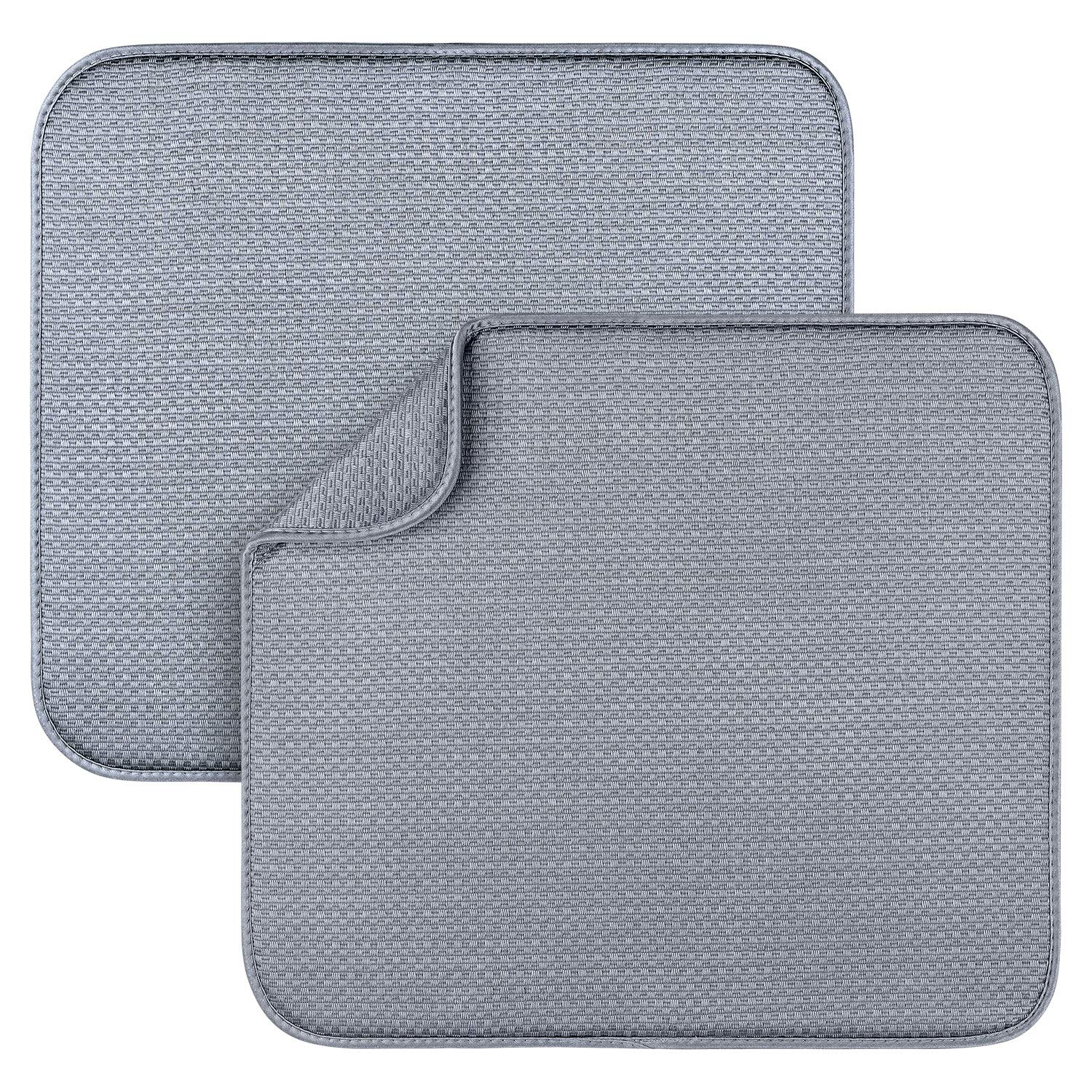 2 Pack Dish Drying Mats for Kitchen, Microfiber Dish Drying Rack Pad, Kitchen Counter Mat - 18X16 Inch