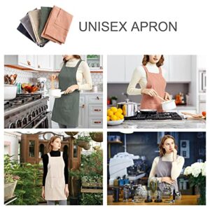 ELEZAY Aprons for Women with Pockets Plus Size Comfort Cross Back No Tie Cotton Linen Apron Pinafore for Cooking Painting Floral Arrangement Gardening Cleaning Medium, Green