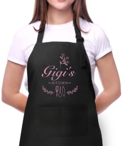 gigi gifts,gigi's kitchen cooking aprons for women grandma,adjustable baking chef aprons with 2 pockets, mother's day thanksgiving christmas apron gifts for gigi grandma mom