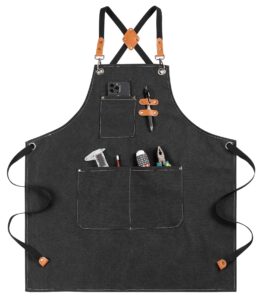 chef grill or work aprons for women and men with large pockets, cross back waterproof chef apron, adjustable painting, barbecue, kitchen cooking, baking apron, work shop accessories m-xxl(black)