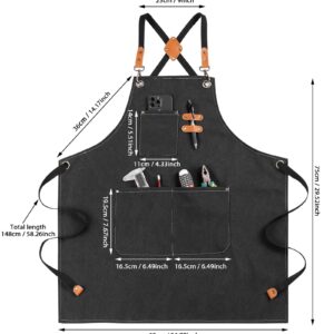 Chef Grill or Work Aprons for Women and Men with Large Pockets, Cross Back Waterproof Chef Apron, Adjustable Painting, Barbecue, Kitchen Cooking, Baking Apron, Work Shop Accessories M-XXL(BLACK)