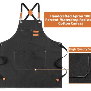 Chef Grill or Work Aprons for Women and Men with Large Pockets, Cross Back Waterproof Chef Apron, Adjustable Painting, Barbecue, Kitchen Cooking, Baking Apron, Work Shop Accessories M-XXL(BLACK)