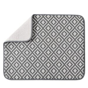 subekyu microfiber dish drying mat for kitchen counter, absorbent dishes drainer/rack pad for countertop, 19.2 by 15.8 inches (rhombus), grey, 1 pack