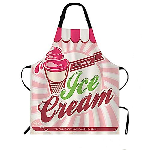 WONDERTIFY Ice Cream Apron,Vintage Background Ribbon with Delicious Homemade Dessert Strawberry Bib Apron with Adjustable Neck for Men Women,Suitable for Home Kitchen Cooking Waitress Chef Apron