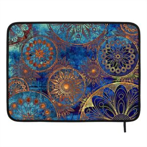 gipouty dish drying mat for kitchen counter, golden blue mandala bohemian absorbent microfiber dish draining mat extra large 24×18in protector pad heat-resistant