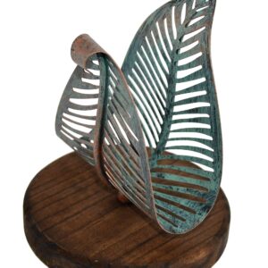 OwlGift Freestanding Modern Napkin Holder w/Golden Turquoise Metal Leaf & Brown Wooden Base Design, Tabletop Tissue Dispenser, Napkin Storage Organizer