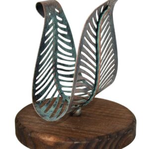 OwlGift Freestanding Modern Napkin Holder w/Golden Turquoise Metal Leaf & Brown Wooden Base Design, Tabletop Tissue Dispenser, Napkin Storage Organizer