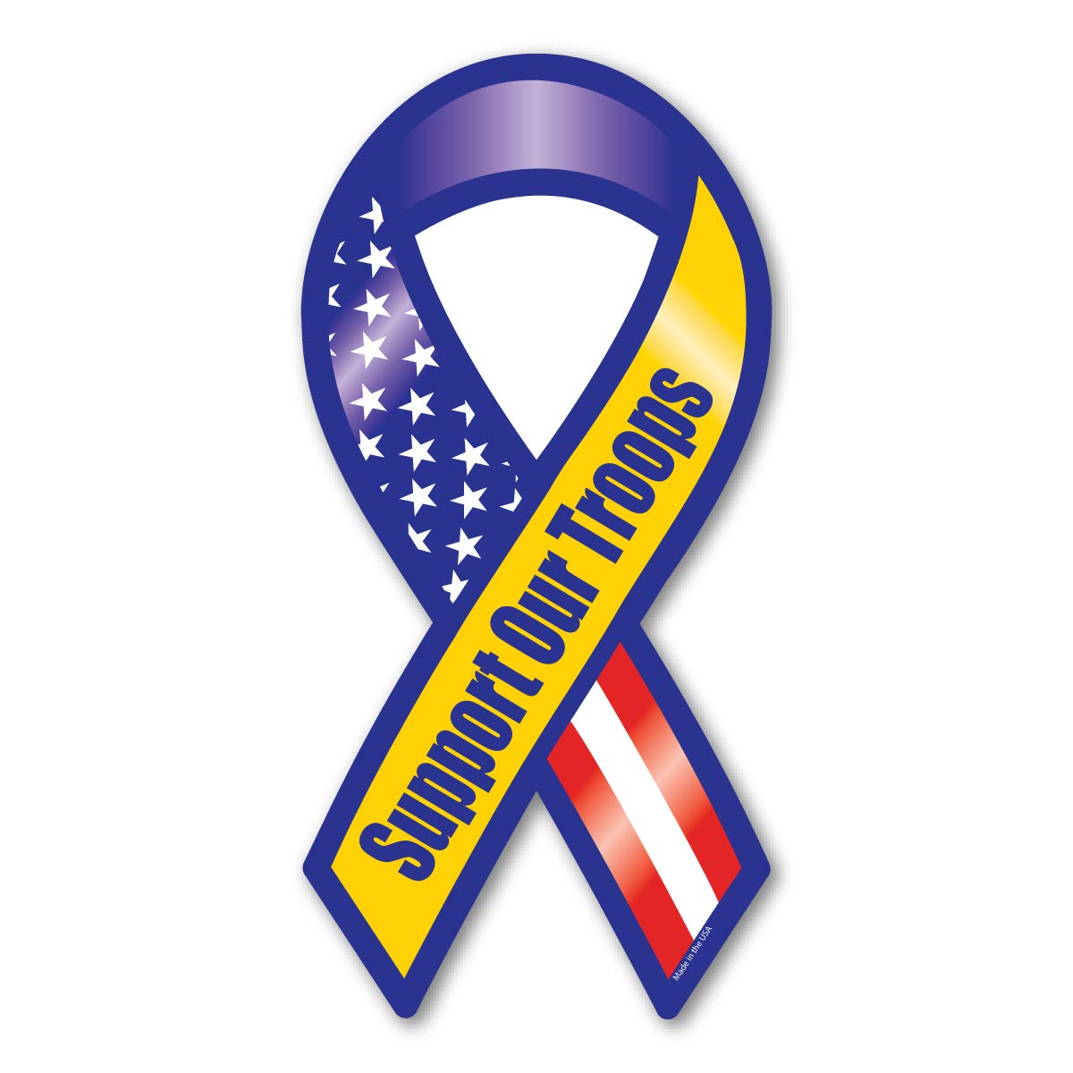 Support Our Troops Blue and Yellow Ribbon Magnet by Magnet America is 8" x 3.875" Made for Vehicles and Refrigerators