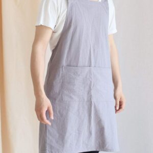 losofar Women Men Cotton/Linen Japanese Style Cross Back Aprons Pinafore Dress with Two Pockets for Cooking, Housewarming, Daily Chores(grey, 24×27.6inch)