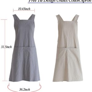 losofar Women Men Cotton/Linen Japanese Style Cross Back Aprons Pinafore Dress with Two Pockets for Cooking, Housewarming, Daily Chores(grey, 24×27.6inch)