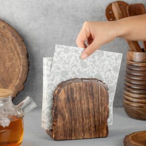 Farmhouse Rustic Wood Napkin Holder for Table | Distressed Wooden Modern, Boho Paper Napkin Holders for Kitchen, Dining, Restaurant | Shabby Chic Nature Hand Carving Standing Dispenser White 5.5''