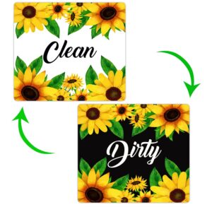 dishwasher magnet,clean dirty sign indicator- double sided magnet with bonus universal magnetic plate, kitchen dish washer refrigerator reversible indicator sunflower