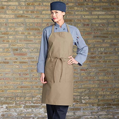 Uncommon Threads Unisex Bib Apron 3 Pockets, Khaki, One Size