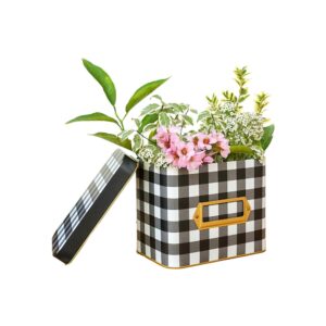 Indigo Essentials Plaid Tin Recipe Box with Cards and Dividers - Black and White Recipe Card Holder, Recipe Card Box and Recipe Cards 4x6, Metal Recipe Box, Decorative Tin Box