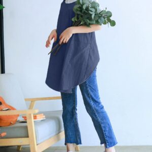 losofar Soft Cotton Linen Apron Cross Back X-Shaped Japanese Style Pinafore Dress for Cooking, Housewarming, Daily Chores (darkblue, (28.3"x 35.4"))