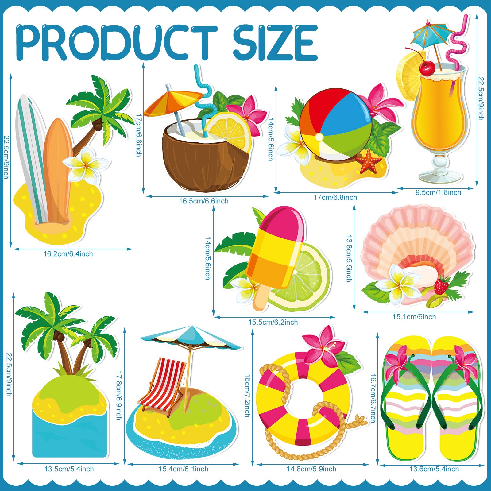 Buryeah 16 Pcs Large Summer Magnets Tropical Beach Car Magnets Set 10 Beach Magnetic Refrigerator Decoration Cruise Door Magnets Tropical Palm Tree Magnetic with 6 Paint Pens