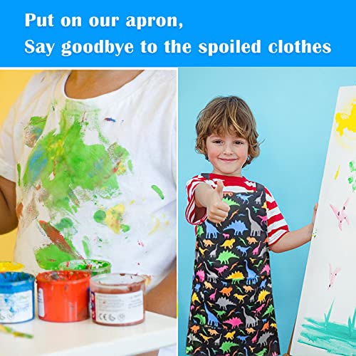 MRYUWB Kids Boys Dinosaur Apron, Girls Aprons for Cooking, Painting, Kitchen Chef Apron for Children 3-12 Years (Black & Green Dinosaur, Large (6-12 Years))