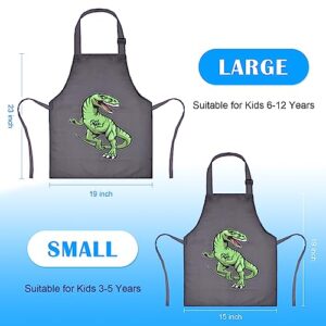 MRYUWB Kids Boys Dinosaur Apron, Girls Aprons for Cooking, Painting, Kitchen Chef Apron for Children 3-12 Years (Black & Green Dinosaur, Large (6-12 Years))