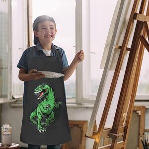 MRYUWB Kids Boys Dinosaur Apron, Girls Aprons for Cooking, Painting, Kitchen Chef Apron for Children 3-12 Years (Black & Green Dinosaur, Large (6-12 Years))