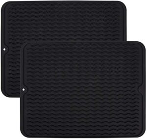nicunom 2 pack silicone dish drying mat 16" x12", waterproof countertop pad, heat resistant, eco-friendly, non-slipping, easy clean dishwasher safe, black