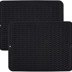 Nicunom 2 Pack Silicone Dish Drying Mat 16" x12", Waterproof Countertop Pad, Heat Resistant, Eco-friendly, Non-slipping, Easy Clean Dishwasher Safe, Black