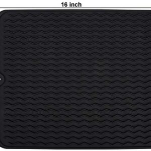 Nicunom 2 Pack Silicone Dish Drying Mat 16" x12", Waterproof Countertop Pad, Heat Resistant, Eco-friendly, Non-slipping, Easy Clean Dishwasher Safe, Black