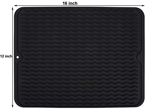 Nicunom 2 Pack Silicone Dish Drying Mat 16" x12", Waterproof Countertop Pad, Heat Resistant, Eco-friendly, Non-slipping, Easy Clean Dishwasher Safe, Black