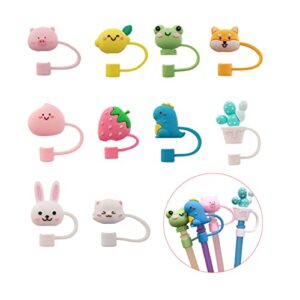 syouacend 10pcs animals straw tips cover, silicone straw toppers for 6mm (1/4 inch) small size straw dust-proof straw cover plugs for drinking straws portable straw caps decoration