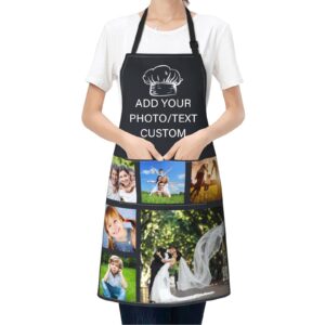 roawxku custom apron personalized kitchen aprons for men women cute,bbq cooking chef knives,add your photo/text unisex gift black