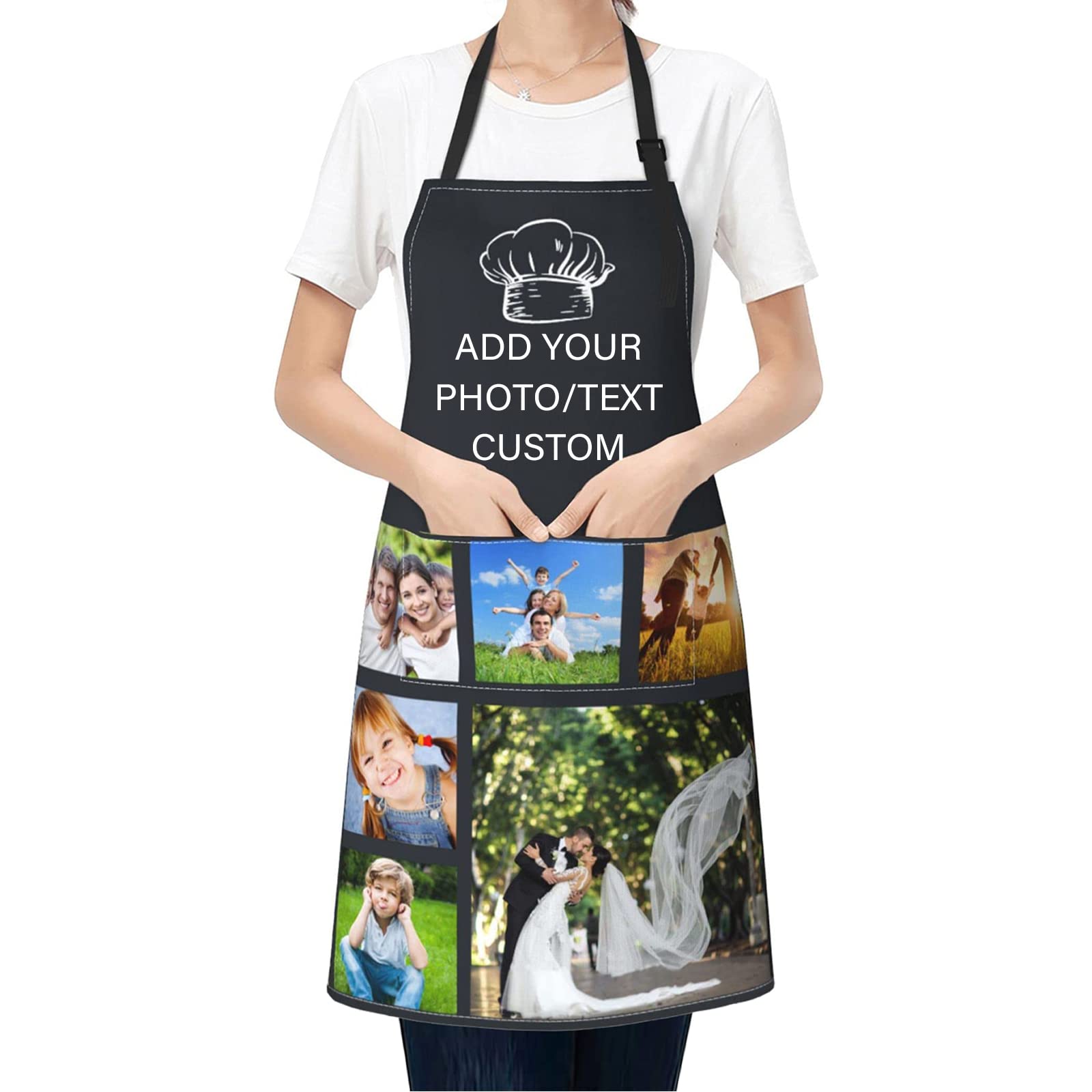 ROAWXKU Custom apron Personalized kitchen aprons for men women cute,BBQ cooking Chef Knives,Add your photo/text Unisex gift Black