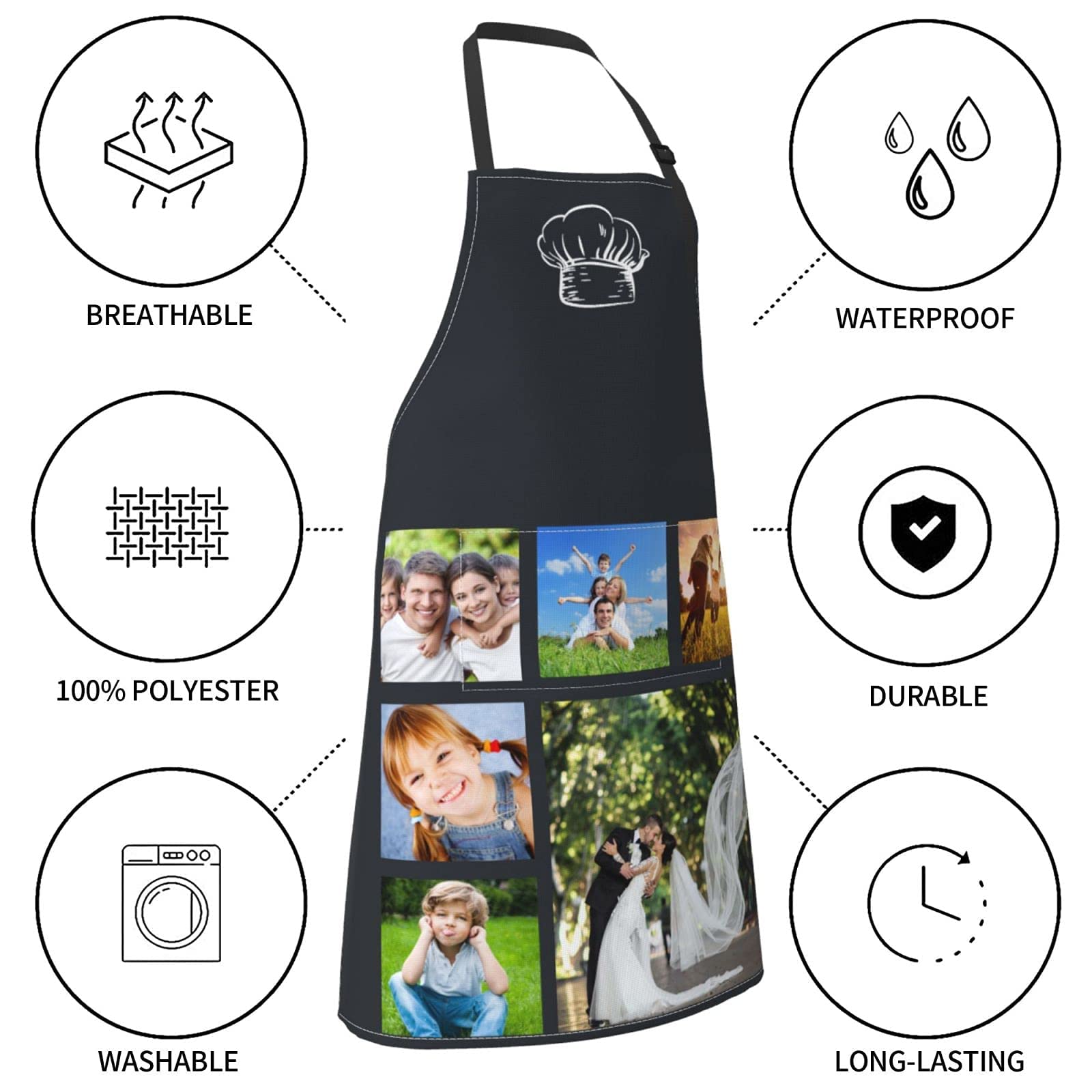 ROAWXKU Custom apron Personalized kitchen aprons for men women cute,BBQ cooking Chef Knives,Add your photo/text Unisex gift Black