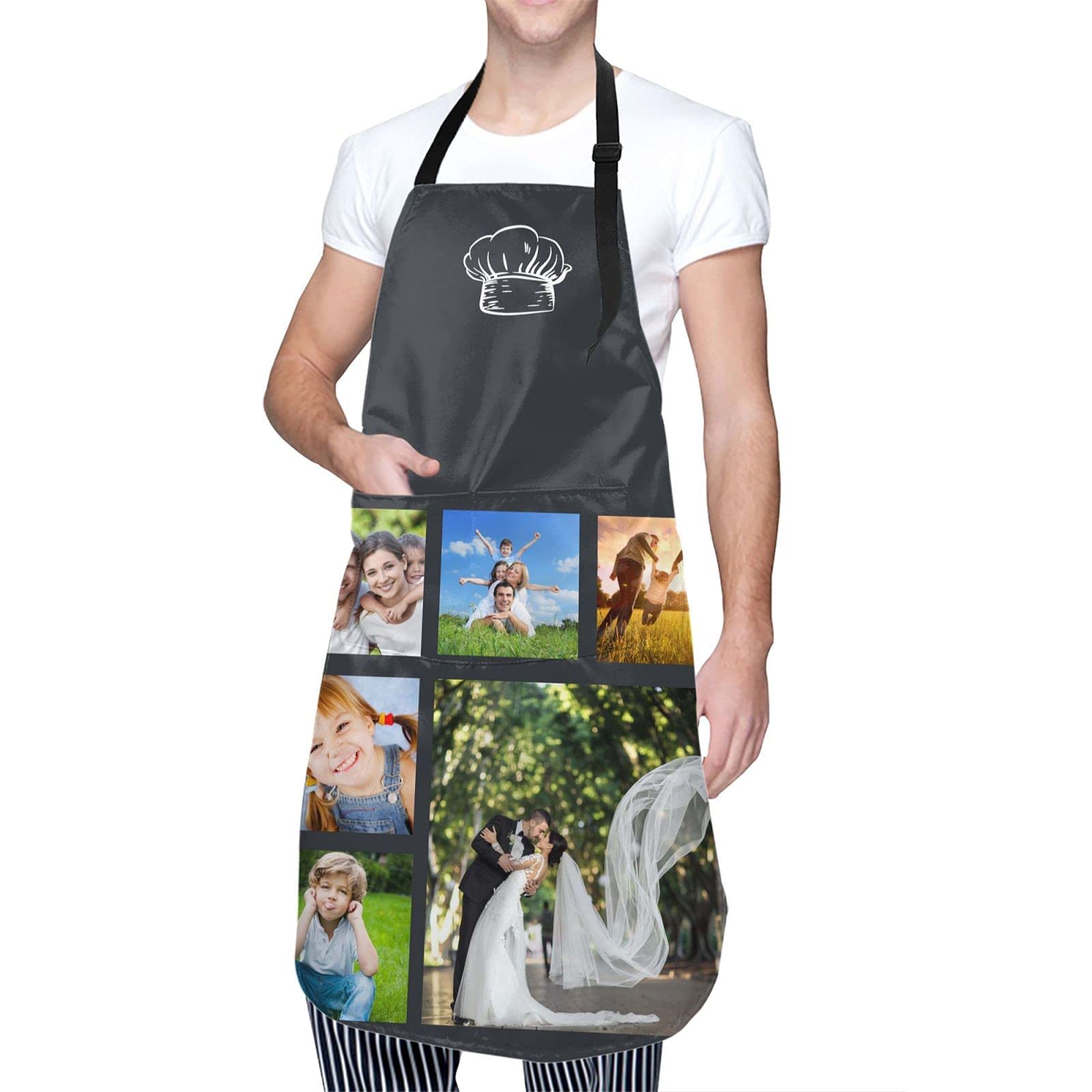 ROAWXKU Custom apron Personalized kitchen aprons for men women cute,BBQ cooking Chef Knives,Add your photo/text Unisex gift Black