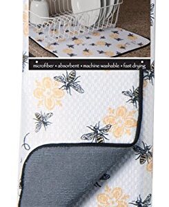 Kay Dee 3-Piece Kitchen Towel Set and Dish Drying Mat (Queen Bee Print),White