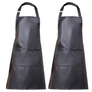 eywlwaar pu waterproof apron with one big pocket adjustable oil proof apron for kitchen dishwashing cooking 29.92"x 26.77" (black-2packs)