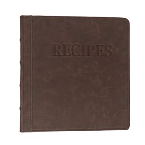 samsill 2" junior recipe binder set, complete with 50 pack 4" x 6" recipe card sleeves, and 8 custom dividers, faux brown leather