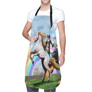 Giwawa BBQ Funny Apron Cat Unicorn Chef Kitchen Cooking and Baking Bib Apron for Men Home Grilling Baking