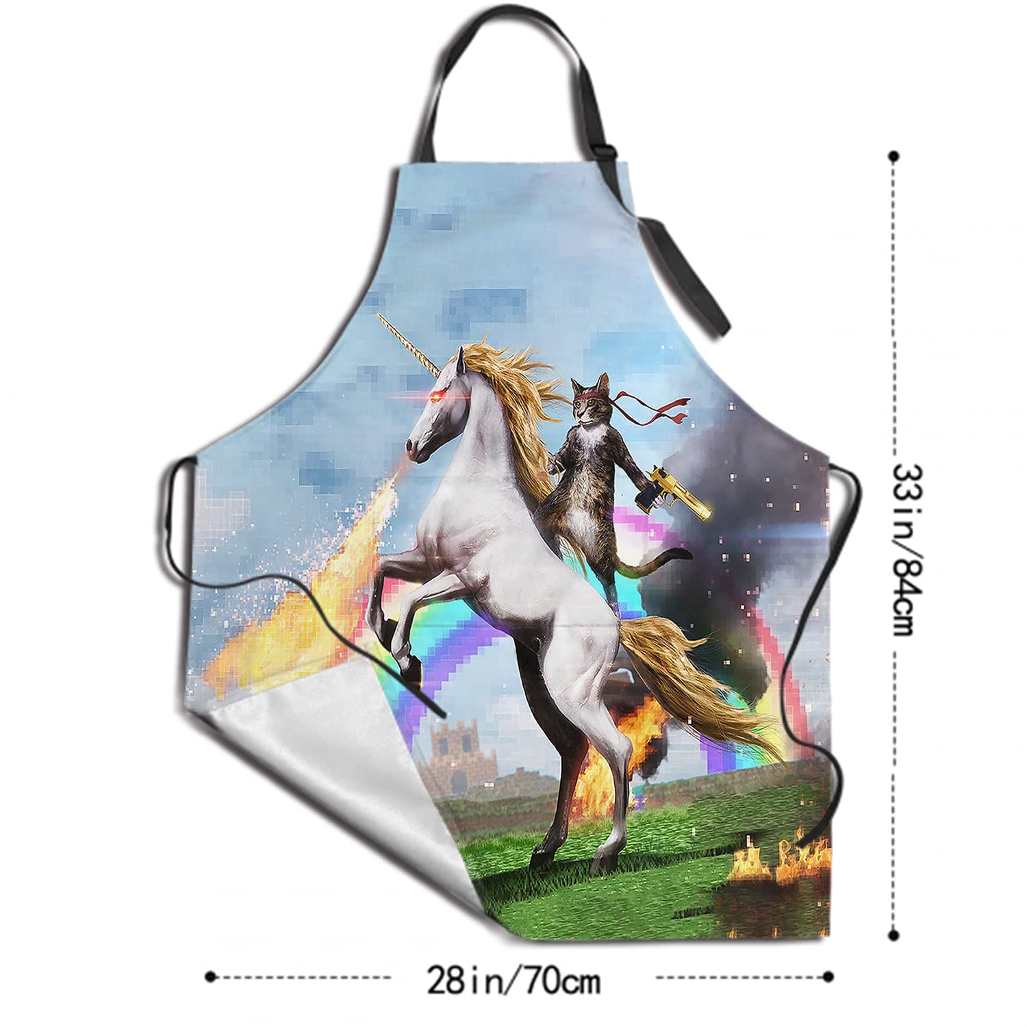 Giwawa BBQ Funny Apron Cat Unicorn Chef Kitchen Cooking and Baking Bib Apron for Men Home Grilling Baking