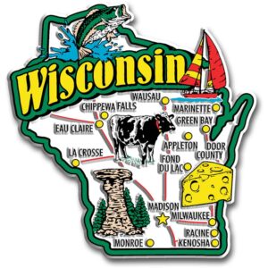 wisconsin jumbo state magnet by classic magnets, 3.4" x 3.5", collectible souvenirs made in the usa