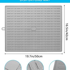 Large Silicone Dish Drying Mat with Faucet Mat - 20" x 16" - Dish Drying Mat, Dish Drainer Mat for Kitchen Counter, Heat Resistant Hot Pot Pad, Non-Slip Sink Mat, BPA Free, Dish Washer Safe(Grey)