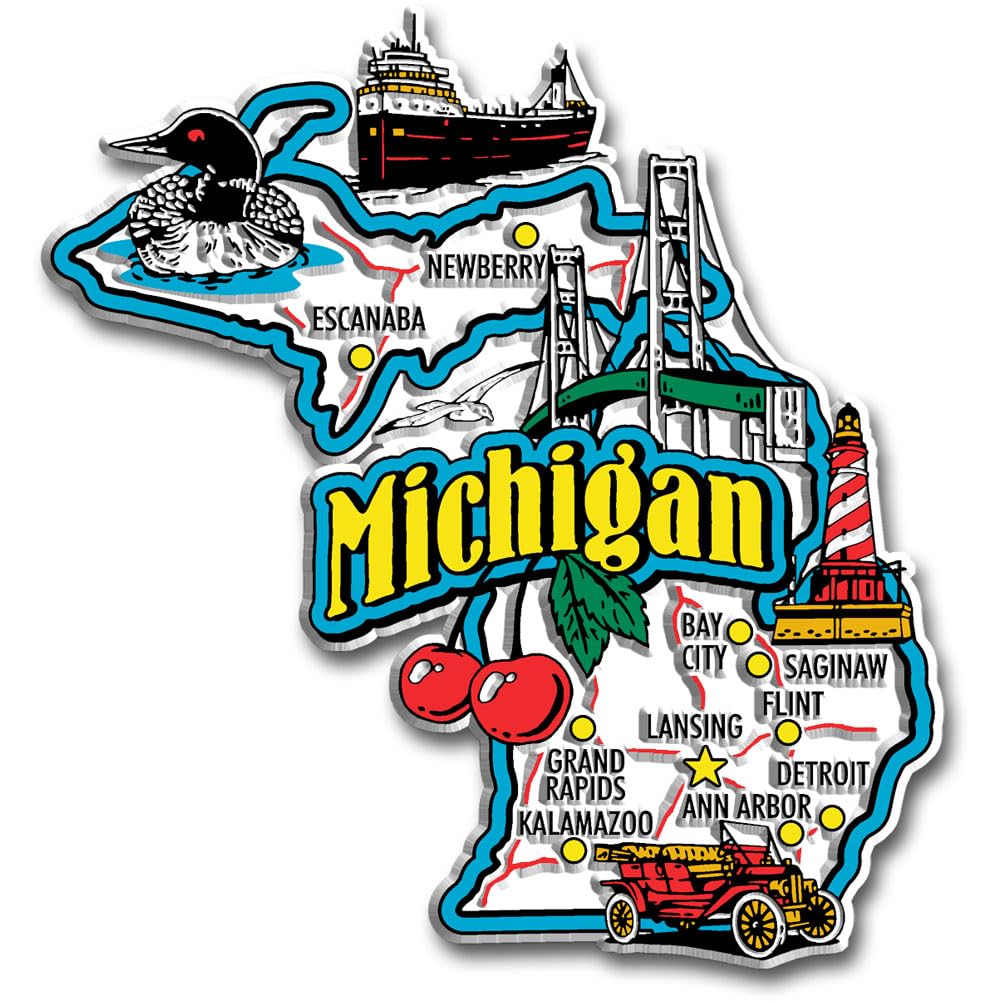 Michigan Jumbo State Magnet by Classic Magnets, 3.7" x 3.9", Collectible Souvenirs Made in The USA