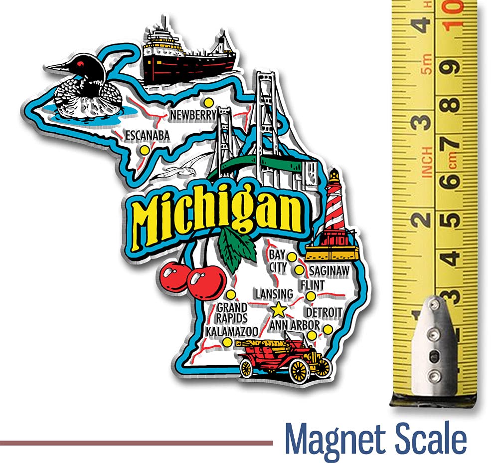 Michigan Jumbo State Magnet by Classic Magnets, 3.7" x 3.9", Collectible Souvenirs Made in The USA