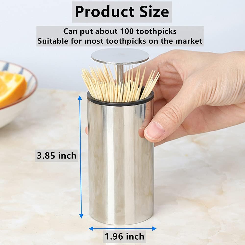 Kemaily Toothpick Holder, Automatic Stainless Steel Toothpick Holder Dispenser Click Open, Modern Toothpick Storage Box for Bamboo Toothpick