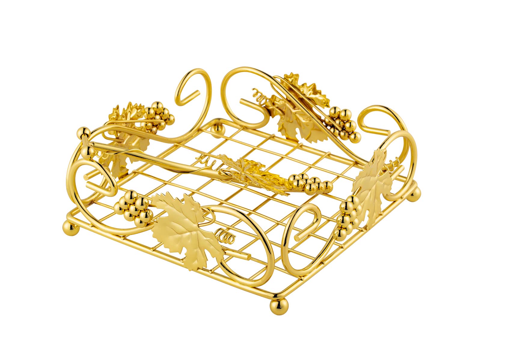 Flat Napkin Holder for Table Gold With Weight Arm for Kitchen Courtertops Dinning Table Grape Leaf Modern Tissue Dispenser Stainless Steel Gilding (7" L X 7" W X 2.5" H)